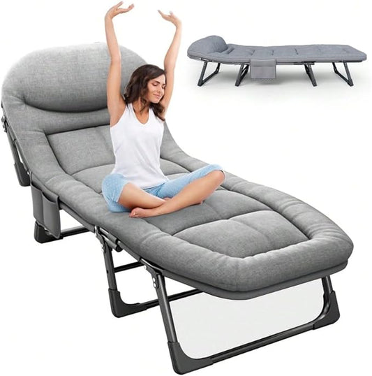 Camping Cot Recliner Portable Folding Bed with Pillow Adjustable Backrest Heavy Duty Frame for Sleeping Travel Office Indoor Outdoor Use (Small(66in))