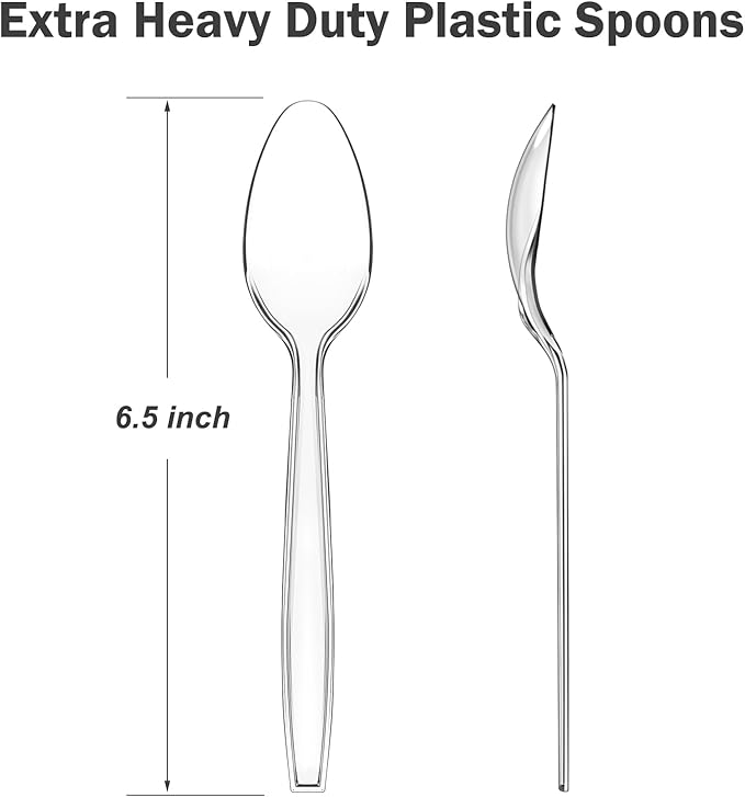 300 Count Clear Plastic Spoons Disposable, BPA-Free, Heat Resistant, Solid and Durable Disposable Spoons Heavy Duty Bulk, Premium Spoons plastic disposable for Party Supply