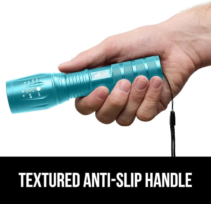 GORILLA GRIP Powerful LED Tactical Flashlight, 750 FT High Lumens 5 Adjustable Modes, Water Resistant, Ultra Bright Flashlights, Small Mini Flash Light, Camping, Night Dog Walking, 2 Pack Turquoise