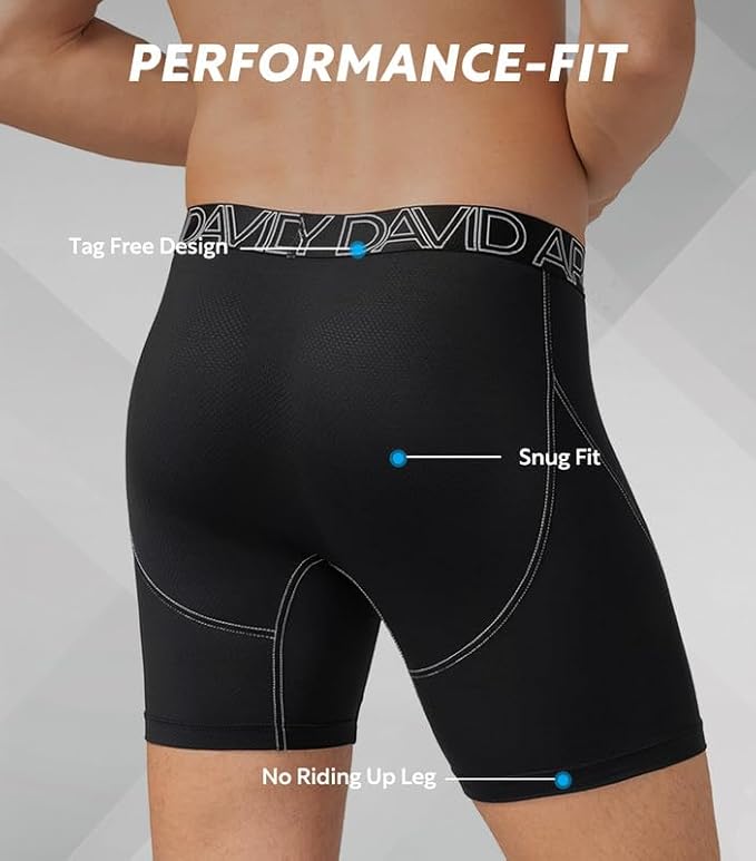 DAVID ARCHY Mens Performance Boxer Briefs 3 Pack, 3D Support Pouch & No Ride-Up Design Moisture-Wicking Sport Underwear