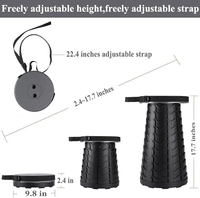 Fishboy Upgraded Collapsible Stool, 400lbs Max Weight, Lightweight But Sturdy, Portable Retractable Folding Telescoping Foldable Camping Stool for Adults Outdoor Fishing Hiking Gardening Travel BBQ