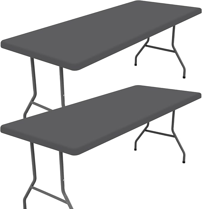 Spandex Picnic Table Cloth 2 Pack, Elastic Fitted Tablecloths for 8 Foot Rectangle Tables, Stretch Washable Patio Table Cover for Outdoor, Camping, Banquet and Parties (Dark Grey, 30"x96")