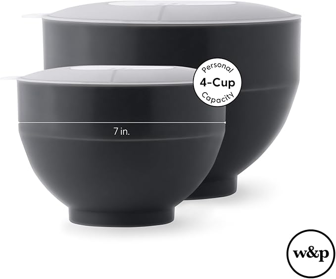 W&P Microwave Silicone Personal Popcorn Popper Maker | Charcoal | Collapsible Bowl w/Built In Measuring Cup, BPA Free, Eco-Friendly, Waste Free, 4 Cups of Popped Popcorn