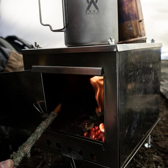 Seek Outside Titanium Wood Stove for Backpacking Camping Hunting | Large Standard Stove With 7.5' Pipe