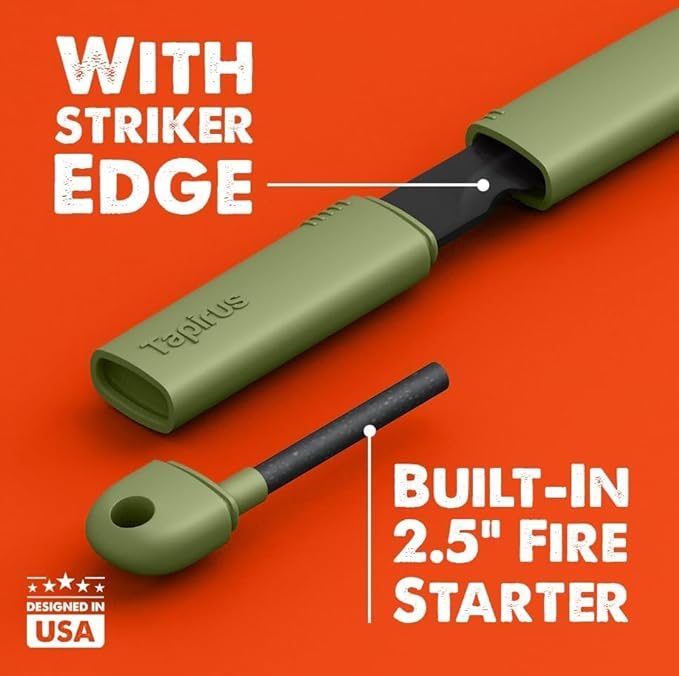 Tapirus Spork Tactical 2-pack Orange/Green | BPA Free Spork, Stainless Steel Knife and Fire Starter | 3 in 1 multipurpose utensil | Hiking, camping & backpacking gear | Fit for MRE