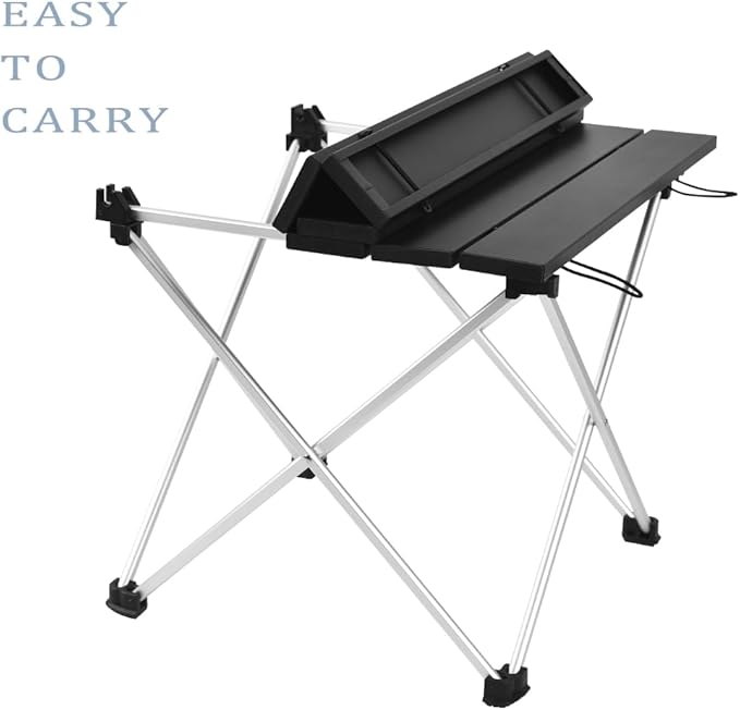 Grope Small Folding Camping Table with Aluminum Table Top, Beach Table for Sand with Carrying Bag,Prefect for Outdoor,Picnic,BBQ,Cooking,Festival