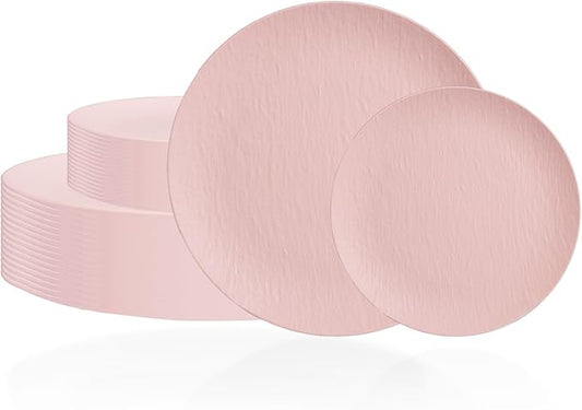 WONDERFUL 32pcs Pink Plates - Reusable Pink Plastic Plates Unbreakable and Reusable Plate Dishwasher safe Dishes Set Includes:16 Dinner 10" and 16 Dessert Plate 7.3" for Wedding Bridal Shower Camping