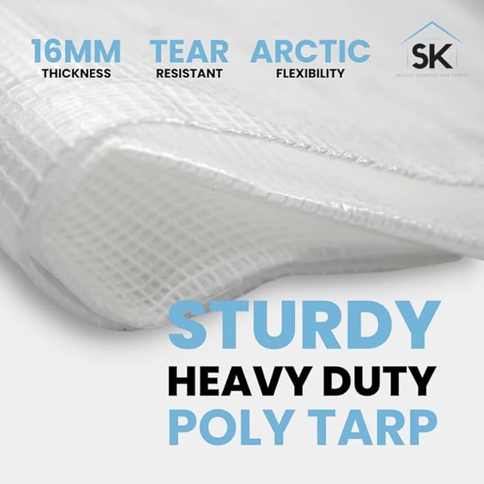 16 Mil Clear Poly Heavy Duty Tarp with Fiber Reinforcement - True Size Tarps with UV Protection, Tear Resistance, Flexibility, Reinforced Corners 30x50