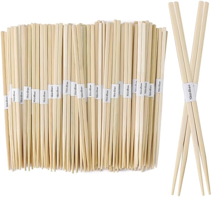 100 pairs disposable bamboo Chopsticks |Japanese Style With Paper Band Separated，9.45in for Sushi & Asian Dishes