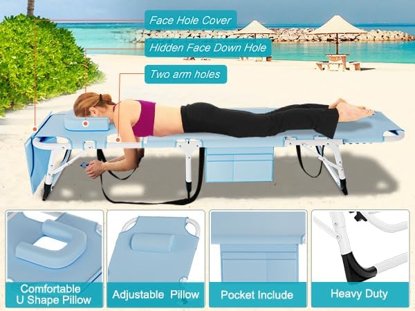 ABORON Folding Camping Cot W/Mat for Adults, Adjustable Heavy Duty Outdoor Bed,1200 D Layer Oxford Travel Camp Cots