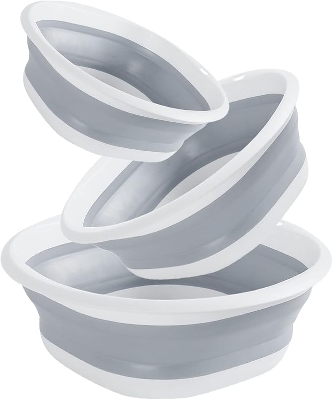 Multipurpose Foldable Collapsible Washbasin Lightweight Portable Basin, Collapsible Basin for Camping Sink and RV Sinks (Set of 3, S,M,L)