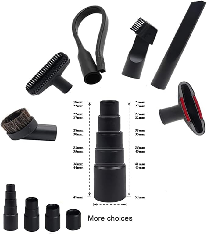 12 Pcs Universal Vacuum Attachments for Shop Vac Accessories, 1 1/4" to 2 1/2" Vacuum Cleaning Tools Kit, with Vacuum Extension Wand Horse Hair Brush Flexible Crevice Tool