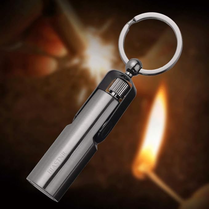 Permanent Match, Keychain Flint Matchstick Fire Starter Forever Match, Reusable Waterproof Flint Lighter for Outdoor Camping Emergency Survival black