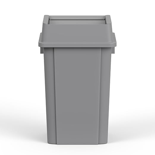 19 Gallon Gray Square Commercial Trash Garbage Can with Lid | Outdoor Office Restaurant School Kitchen