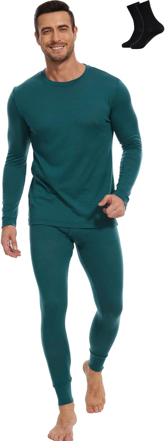MERINNOVATION Merino Wool Base Layer Set for Men 100% Merino Wool Thermal Underwear Long Sleeve