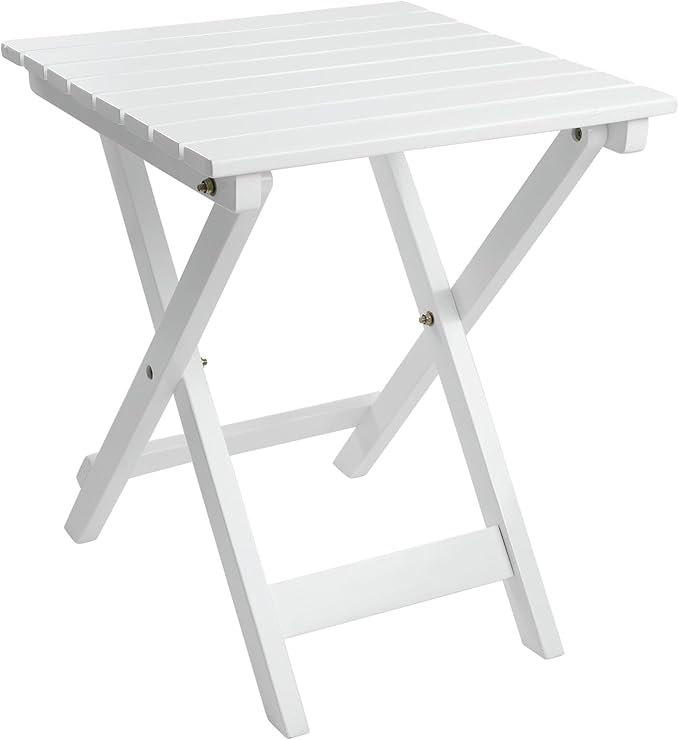 Outdoor Patio Side Table Small Wood End Square Table Folding Coffee Furniture for Living Room, Bedroom, Plant Stand, Camping Portable White