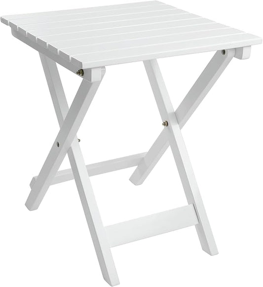 Outdoor Patio Side Table Small Wood End Square Table Folding Coffee Furniture for Living Room, Bedroom, Plant Stand, Camping Portable White