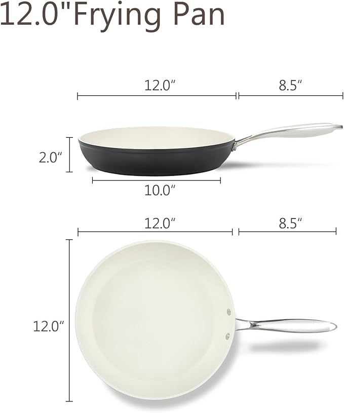 UCC LIFE Nonstick Frying Pan Skillet, wok pan, Stainless Steel Handle, PFOA Free Compatible with All kitchen Stovetops (12 Inch White)