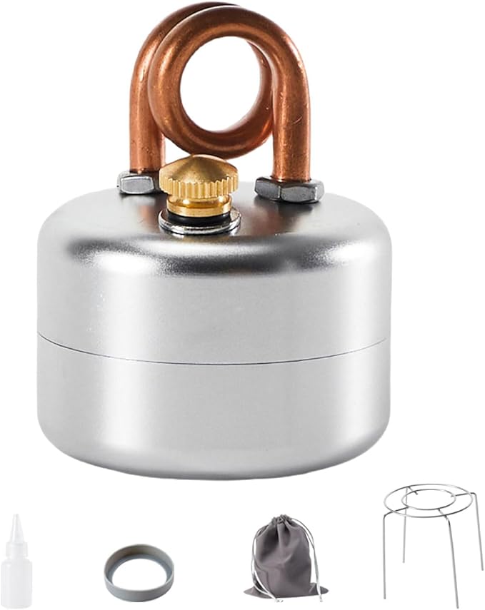 Portable Alcohol Camping Stove – Lightweight Brass Aluminum Spirit Burner with Stand | Faster Heating – Feul Denatured Alcohol (Not Included) – for Backpacking, Hiking Brewing Piping Coffee