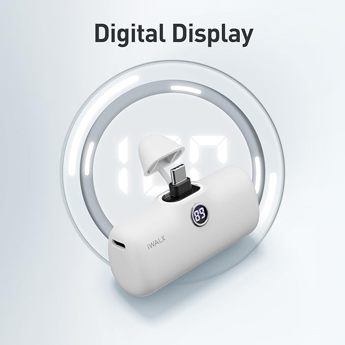 iWALK Small Portable Charger, 4,800mAh 18W PD Fast Charging Power Bank with Built-in USB-C Connector, External Mini Battery Pack for Samsung Galaxy S25/S24/S23, Android, iPhone 15/16/Pro/Max, White