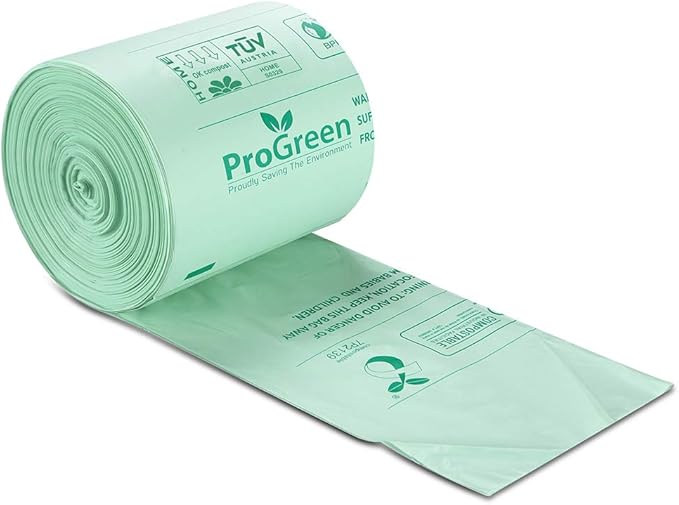 ProGreen Compostable Trash Bags, Extra Thick, Compost Kitchen Bin Bags, Food Scraps Yard Waste Bags, ASTM D6400 BPI and TÜV AUSTRIA Certified (6 Gallon, Pack of 100)