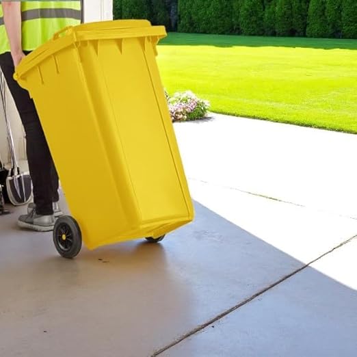 PRO&Family Wheeled Outdoor Trash Can Garbage Can Garage Trash Can for Restaurants/Hospitals/Offices/Back of House/Warehouses/Home (Yellow, 50 Gallon)