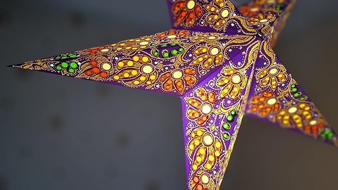 Paper Lantern Lampshade Paper Star Light Shades Large 60cm Star Hanging Decorations for Christmas Wedding Home Decoration Birthday Party (Purple, Yellow, Green Multi)