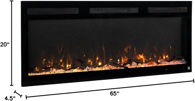 Touchstone Smart Electric Fireplace-The Fury 65" Wide- 4.5" Thin in Wall Recessed-100 Realistic Flame/Ember Bed Color Combos-1,500W Heater-Larger Viewing Area-Alexa/WiFi Enabled