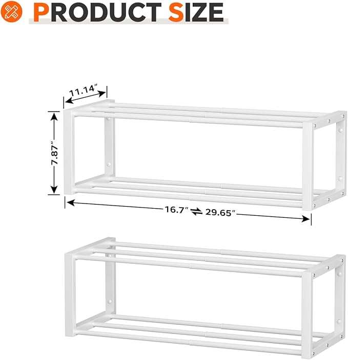 Homeiju Hanging Shoe Organizer,2 Pack Wall Mounted Shoe Rack Holds 12 Pairs,Space Saving Metal Wall Shoe Rack,Hanging Shoe Rack Shoe Holder for Small Space,Entryway,Closet,RV,Camper (White