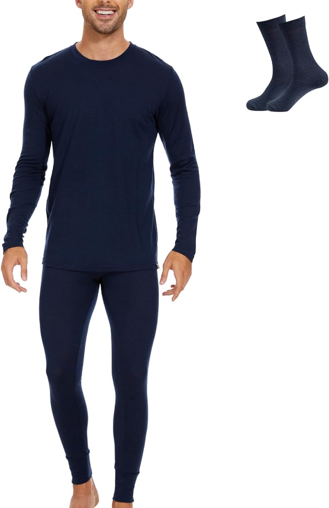 MERINNOVATION Merino Wool Base Layer Set for Men 100% Merino Wool Thermal Underwear Long Sleeve