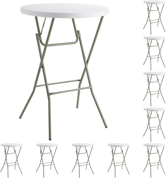 Commercial Round Bar Height Folding Table - Heavy-Duty White Plastic for Parties, Banquets, and Events - Perfect for Indoor/Outdoor Use (32 inches, 10 Units)