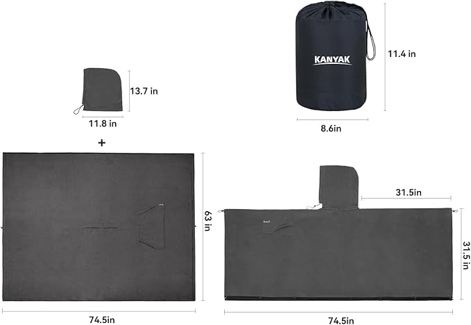 Outdoor Camping Blanket, Poncho Wearable Pocket Blankets, 74.5 in * 63 in, Warm, Comfy, Durable & Portable, Machine Washable, for Stadium, Concerts, Car Travel, Sports, Hiking, Sofa. (Grey)