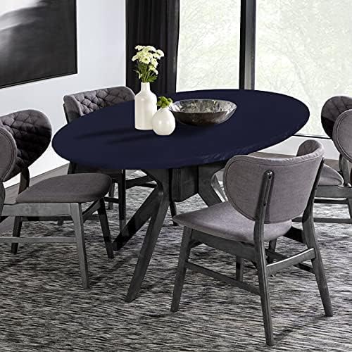 LUSHVIDA Round Waterproof Table Cover Elastic Vinyl Fitted Tablecloth Elastic Edged Plastic Table Cloth (Navy, Best for Up to 45"-56" Round)