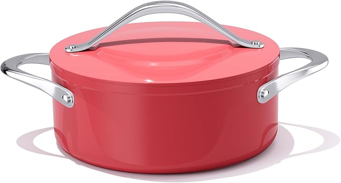Stock Pot 4.5qt Dutch Oven with Lid (9.5") Nonstick Ceramic Coated Non-Toxic PFAS-Free Even Heat Distribution for Braising, Baking Bread & Soups, Compatible for All Cooktops(Induction/Gas/Electric) Oven Safe to 500°F (Fusion Red)