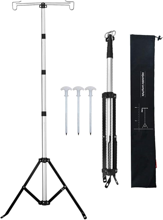 OMUKY Telescopic Lantern Stand with Base Outdoor Camping Lamp Stand Pole Adjustable Lantern Pole (Silver)