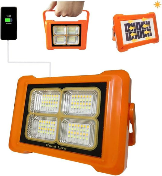 Portable LED Solar Rechargeable Work Light IP66, 6 Lighting Modes, Rechargeable Floodlight for Outdoor Power Outage Emergency, Bicycle Maintenance, Camping Hiking, Family Emergency Lights