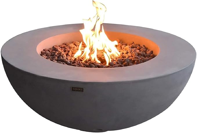 Elementi | Lunar Gas Fire Pit Cast Concrete 42" Round Fire Table, Outdoor Fire Pit Electronic Ignition | Canvas Cover, Lava Rock Included | Light Gray (Natural Gas)