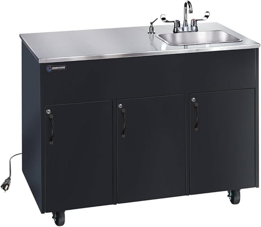 Ozark River Portable Sinks, Advantage S1D, Black Laminate Cabinet-Stainless Countertop, Hot Water Hand Washing Station with Countertop & Storage Space, Self Contained Sink, Portable Hand Washing Sink