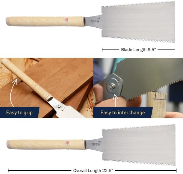 Ryoba Japanese Pull Saw - 9.5” Hand Saw for Wood Cutting with Flexible Double Edge Replaceable Blade - 15 TPI Crosscut and 7-10 TPI Rip Cut - Japanese Saws for Woodworking Tools by Kings County Tools