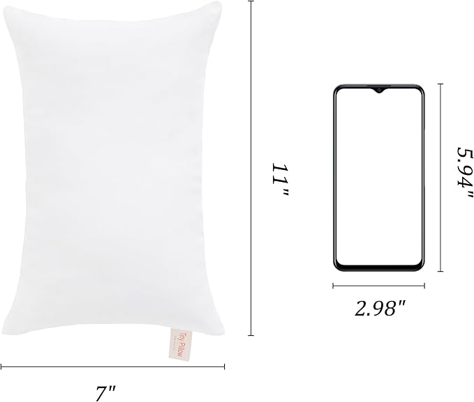 BEDSUM 2 Pack Tiny Pillows, 11"x7" Microfiber Mini Pillows for Travel, Pets, Soft and Machine Washable Small Pillows for Neck, Wrist, and Knee Comfort, White