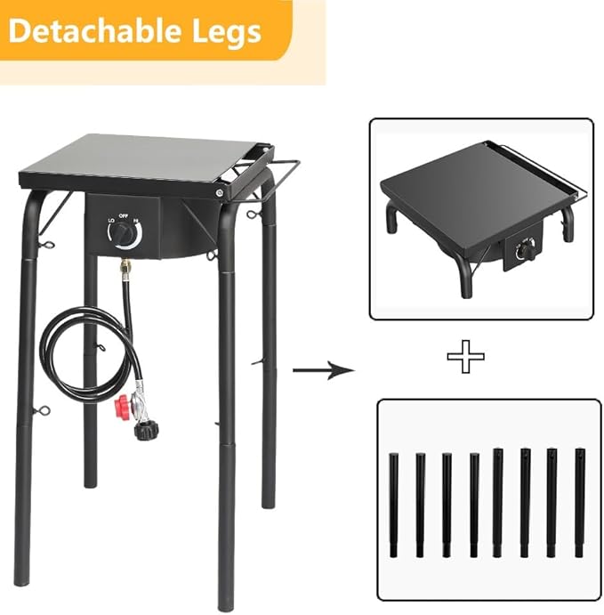 Bonnlo Single Burner Gas Stove Propane Stove, 100,000 BTU High Power Portable Outdoor Camp Cooker Stove with 20 PSI Regulator, Adjustable Height & Side Shelf for Backyard, Camping, Tailgating