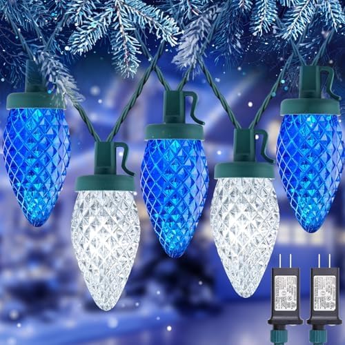 2 Pack C9 LED Christmas String Lights - Each 82ft 100 LED Outdoor String Lights with Timer and 8 Lighting Modes, Plug in Extendable Roofline Lights String for Outside Yard Christmas Holiday Decor