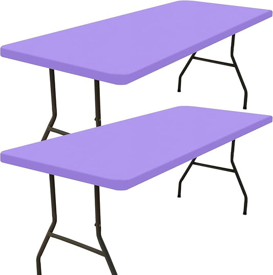 Smiry 2 Pack Rectangle Picnic Table Cloth, Waterproof Elastic Fitted Tablecloths, Washable Polyester Rectangular Patio Table Cover for Camping, Indoor and Outdoor (Lavender, 30"x72")