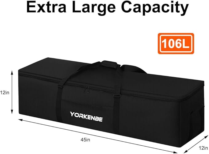 106L 45" Heavy Duty Extra Large Duffel Bag, Water Resistant Sports Equipment Bag with Upgrade Zipper, Tent Storage Replacement with Large Mouth and Padded Handles