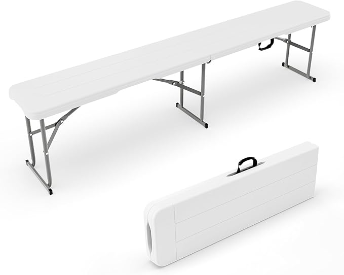 VINGLI 6 feet Plastic Folding Bench,Portable in/Outdoor Picnic Party Camping Dining Seat, Garden Soccer Multipurpose Entertaining Activities, Smooth HDPE Tabletop, 1 Pack, White