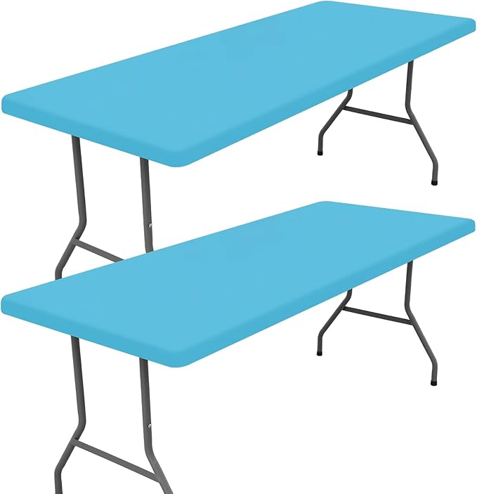 Spandex Picnic Table Cloth 2 Pack, Elastic Fitted Tablecloths for 5 Foot Rectangle Tables, Stretch Washable Patio Table Cover for Outdoor, Camping, Banquet and Parties (Blue Mist, 30"x60")