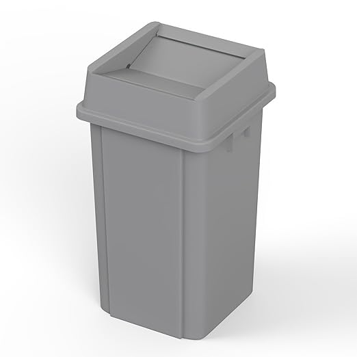 19 Gallon Gray Square Commercial Trash Garbage Can with Lid | Outdoor Office Restaurant School Kitchen
