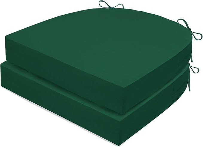 Outdoor Chair Cushions Set of 2, Waterproof Foam Patio Seat Cushions with Ties for Garden Sofa & Dining Furniture, 3-Year Color Fastness, 18x18x3 Inch, Green