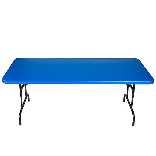 OEF Furnishings Height Adjustable Folding Table, 30" x 72", Blue.