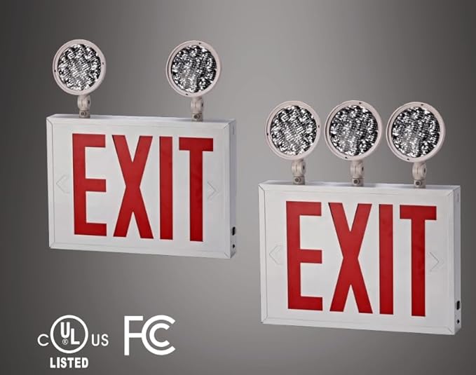 TANLUX New York Approved Emergency Exit Sign, Red Exit Signs with Emergency Lights, Hardwired with Battery Backup, AC 120/277V, Single and Double Faces, Two or Three Heads Optional